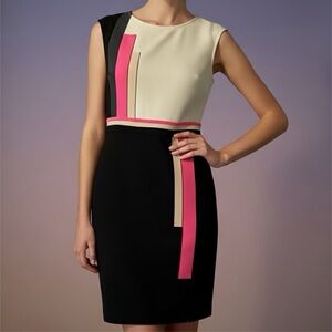 NWT St. John Color block Midi Size 8 Designer Dress Executive Style